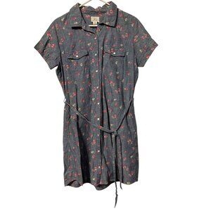 Vintage Womens Levi Cotton Short Sleeve Snap Closure Jean Flower Dress Size XL